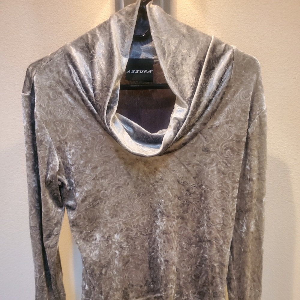 Azzura Gray Velvet Cowl Neck Blouse